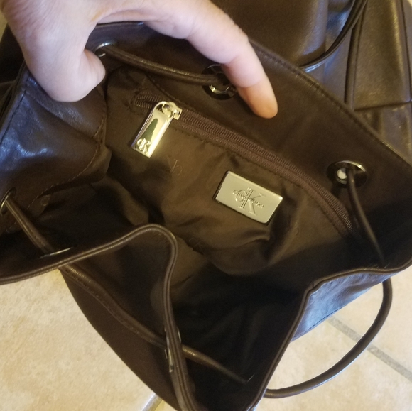 CK Calvin Klein brown Real leather duffle bucket backpack bag - Picture 10 of 14
